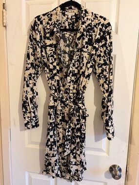 Prologue Black and Cream Abstract Button-Front Dress